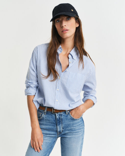 Gant Woman Luxury Oxford Striped Shirt Perfect Blue