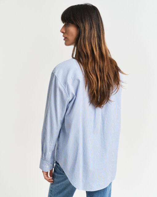 Gant Woman Luxury Oxford Striped Shirt Perfect Blue