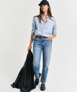 Gant Woman Luxury Oxford Striped Shirt Perfect Blue