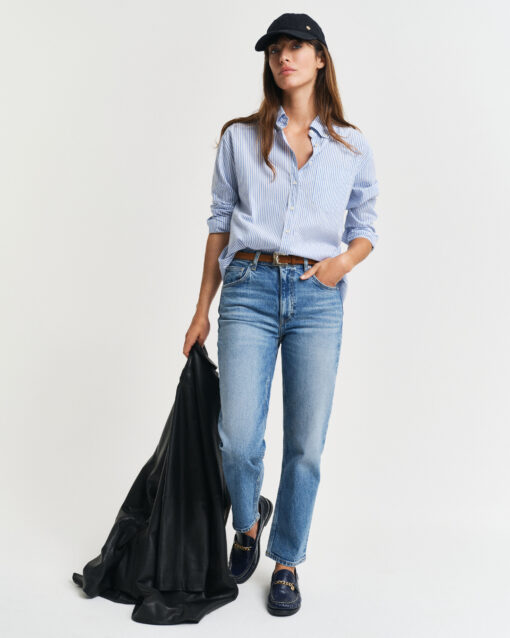 Gant Woman Luxury Oxford Striped Shirt Perfect Blue
