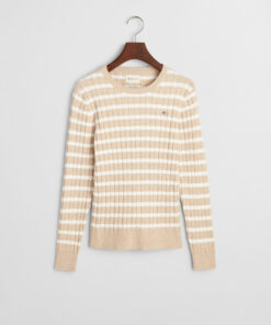 Gant Woman Stretch Cotton Cable Striped Knit Seed Melange
