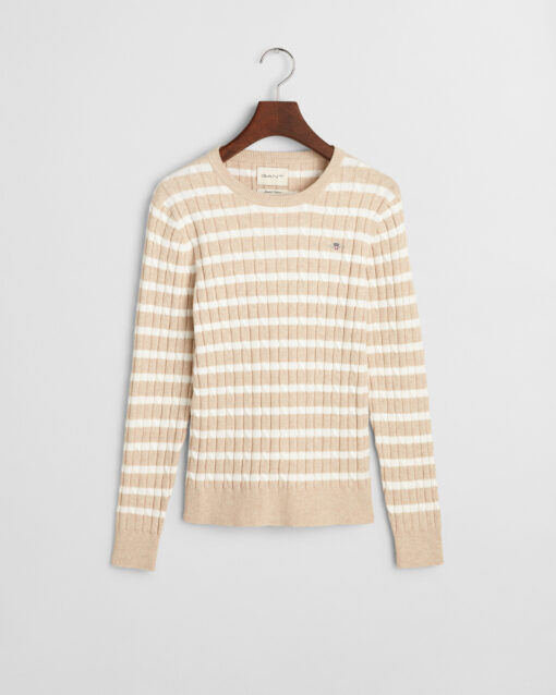 Gant Woman Stretch Cotton Cable Striped Knit Seed Melange