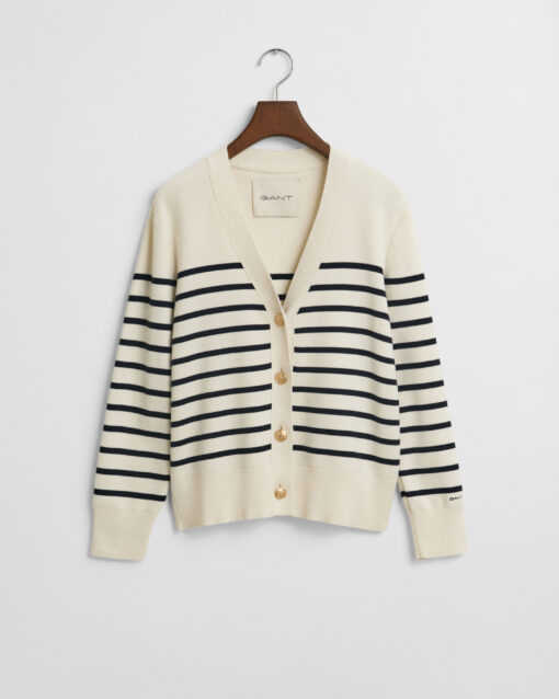 Gant Woman Striped Cotton Cardigan Eggshell