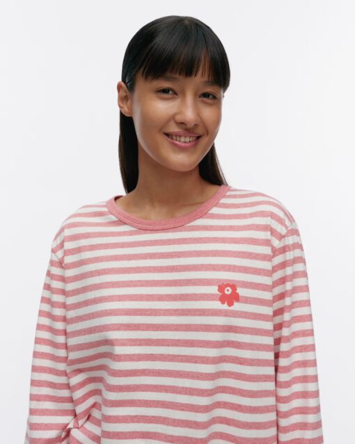 Marimekko Unisex Tasaraita Relaxed LS Shirt Red, Off white