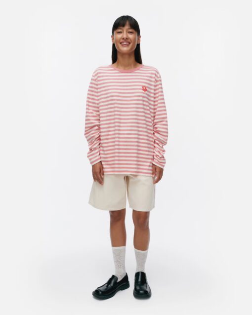 Marimekko Unisex Tasaraita Relaxed LS Shirt Red, Off white