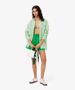 Lacoste Oversized Striped Linen Shirt White/Green