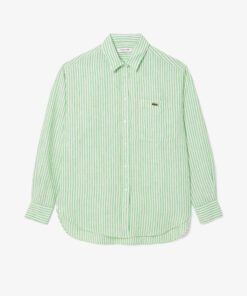 Lacoste Oversized Striped Linen Shirt White/Green