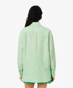 Lacoste Oversized Striped Linen Shirt White/Green