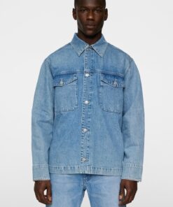 J.Lindeberg Hunt Washed Denim Overshirt Light Blue
