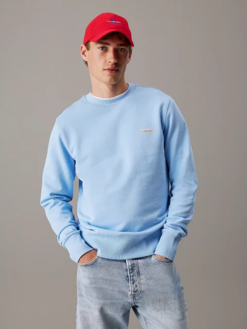 Calvin Klein Cotton Terry Badge Sweatshirt Blue Bell