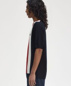 Fred Perry Vertical Stripe Knitted T-Shirt Navy/Burnt Red/ Ecru