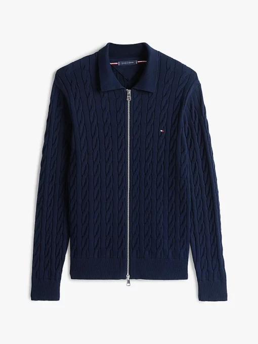 Tommy Hilfiger Cable Knit Zip-Thru Jumper Desert Sky