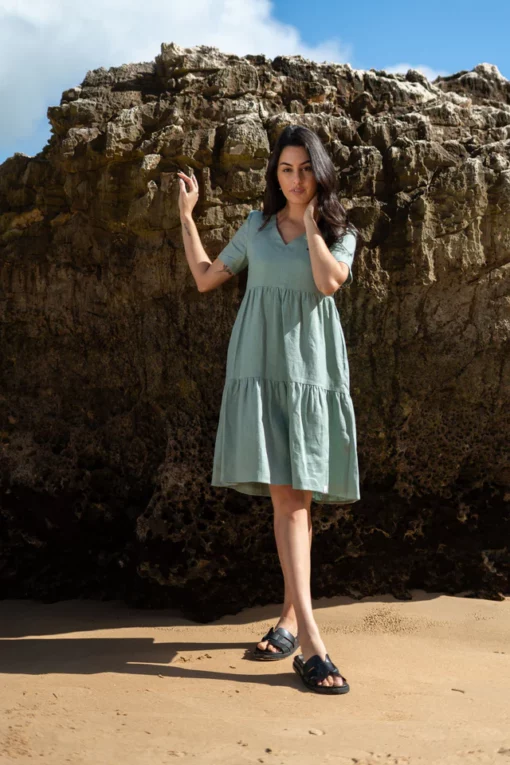 Nakoa Layered Linen Dress Desert Sage