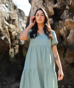Nakoa Layered Linen Dress Desert Sage