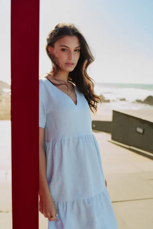 Nakoa Layered Linen Dress Sky Blue