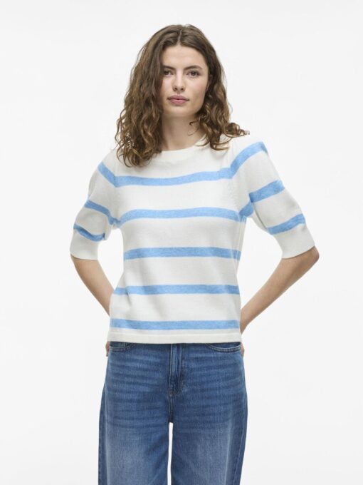 Viril 2/4 sleeve Stripe Knit Top White Alyssum