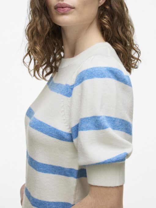 Viril 2/4 sleeve Stripe Knit Top White Alyssum