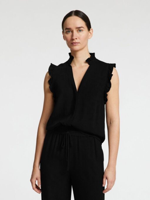 Selected Femme Slfviva Sun Ruffle Top Black