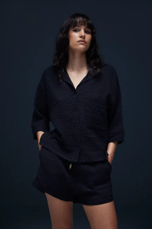 Aveny Cordelia Shirt Cotton Crinkle Black