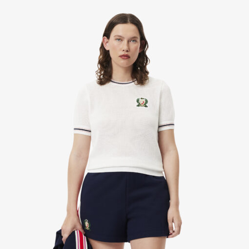 Lacoste French Made Embroidered Shield Sweater White