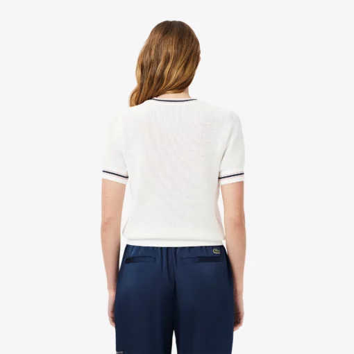Lacoste French Made Embroidered Shield Sweater White