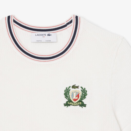 Lacoste French Made Embroidered Shield Sweater White