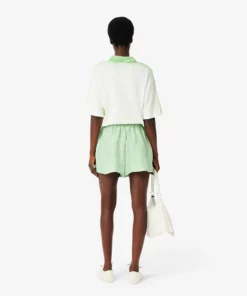 Lacoste Loose Striped Linen Shorts White/Green