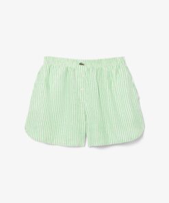 Lacoste Loose Striped Linen Shorts White/Green