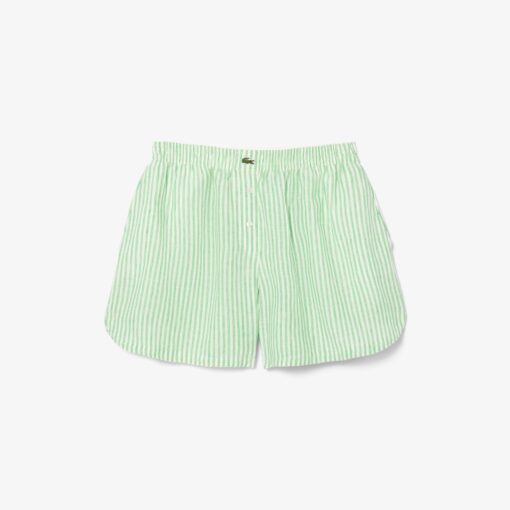 Lacoste Loose Striped Linen Shorts White/Green