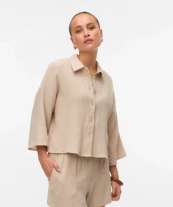 Vero Moda Natali Crop Shirt Silver Lining