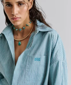 Malina Portea Wrapped Shirt Dress Aqua Stripe