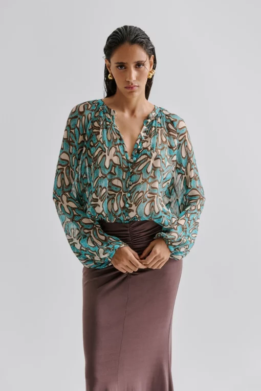 Malina Mareva Chiffon Blouse Ocean Corals