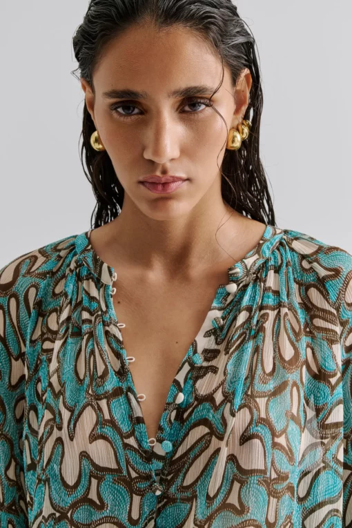 Malina Mareva Chiffon Blouse Ocean Corals