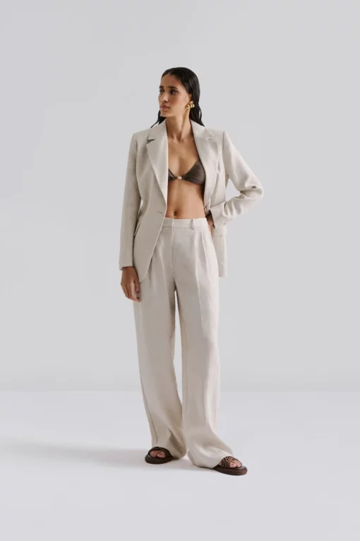 Malina Yana Tailored Wide Linen Pants Sand