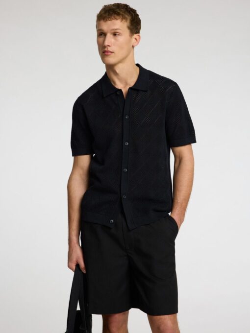 Selected Homme Arco Knit Structure Polo Shirt Black