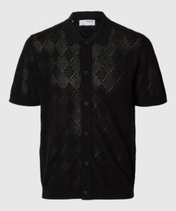 Selected Homme Arco Knit Structure Polo Shirt Black