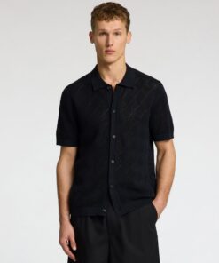 Selected Homme Arco Knit Structure Polo Shirt Black