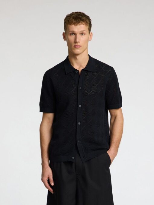 Selected Homme Arco Knit Structure Polo Shirt Black