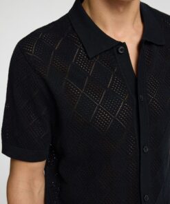 Selected Homme Arco Knit Structure Polo Shirt Black