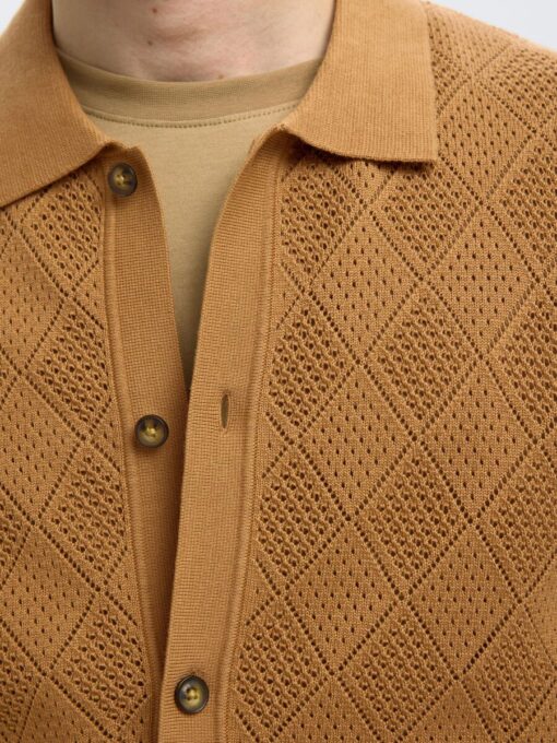 Selected Homme Arco Knit Structure Polo Shirt Chipmunk