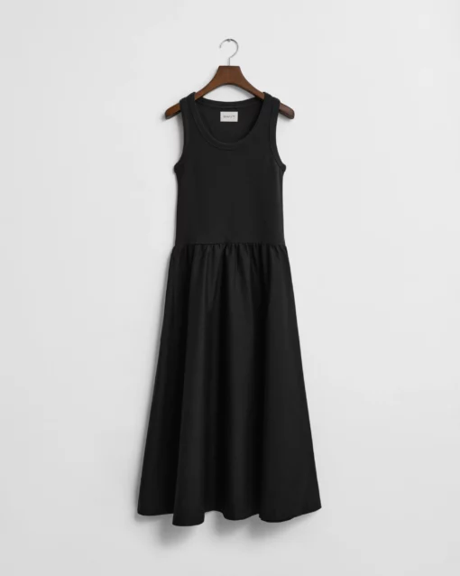 Gant Woman Midi Jersey Woven Combo Dress Black