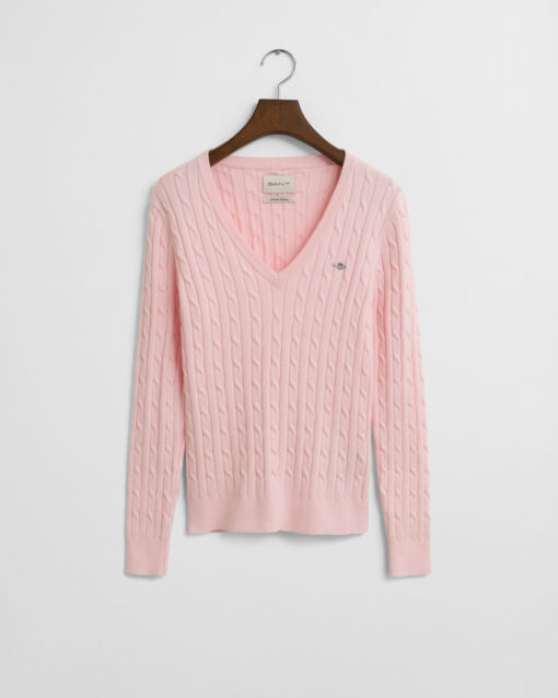 Gant Woman Stretch Cotton Cable V-neck Salmon