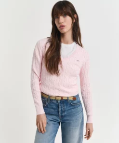 Gant Woman Stretch Cotton Cable V-neck Salmon