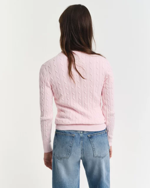 Gant Woman Stretch Cotton Cable V-neck Salmon