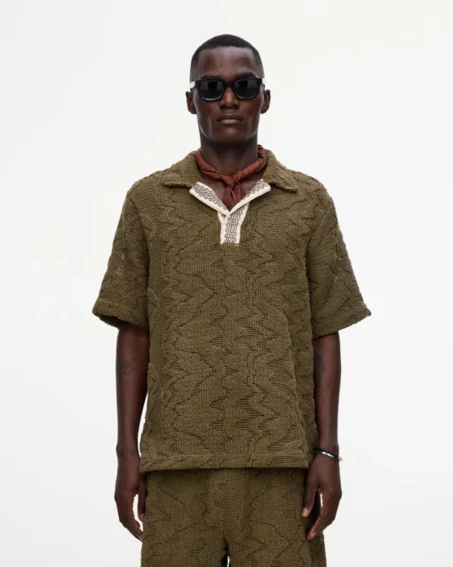 OAS Verve Palmer Crochet Shirt Pine