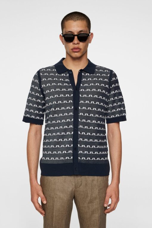 J.Lindeberg Rolando Logo Jacquard Polo JL Navy