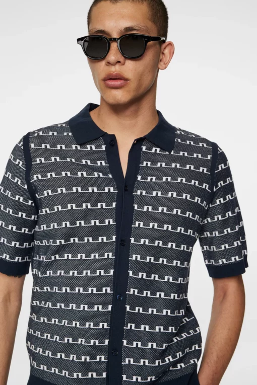 J.Lindeberg Rolando Logo Jacquard Polo JL Navy