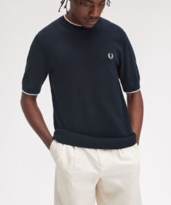 Fred Perry Texture Front Knitted T-Shirt Navy