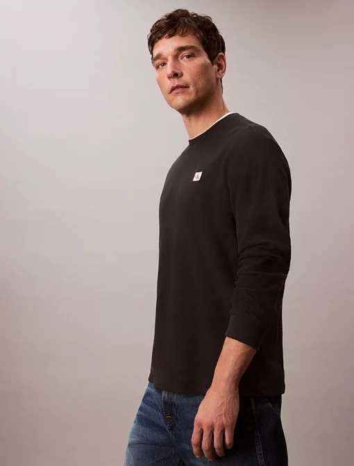 Calvin Klein Long Sleeve Waffle T-shirt Black