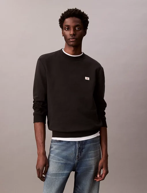 Calvin Klein Cotton Terry Badge Sweatshirt Black